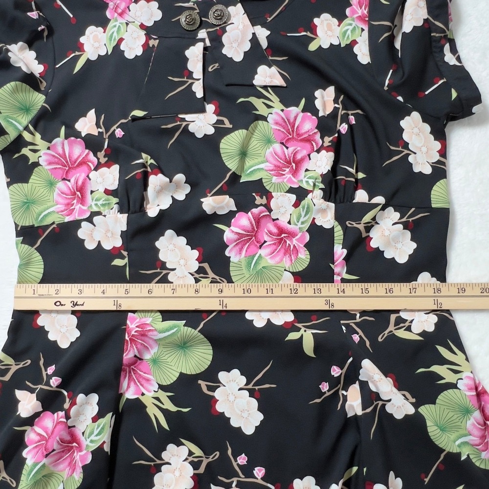 Hell Bunny Vixen Rockabilly Short Sleeve Midi Dress Womens 2XL Black Floral - Picture 12 of 13